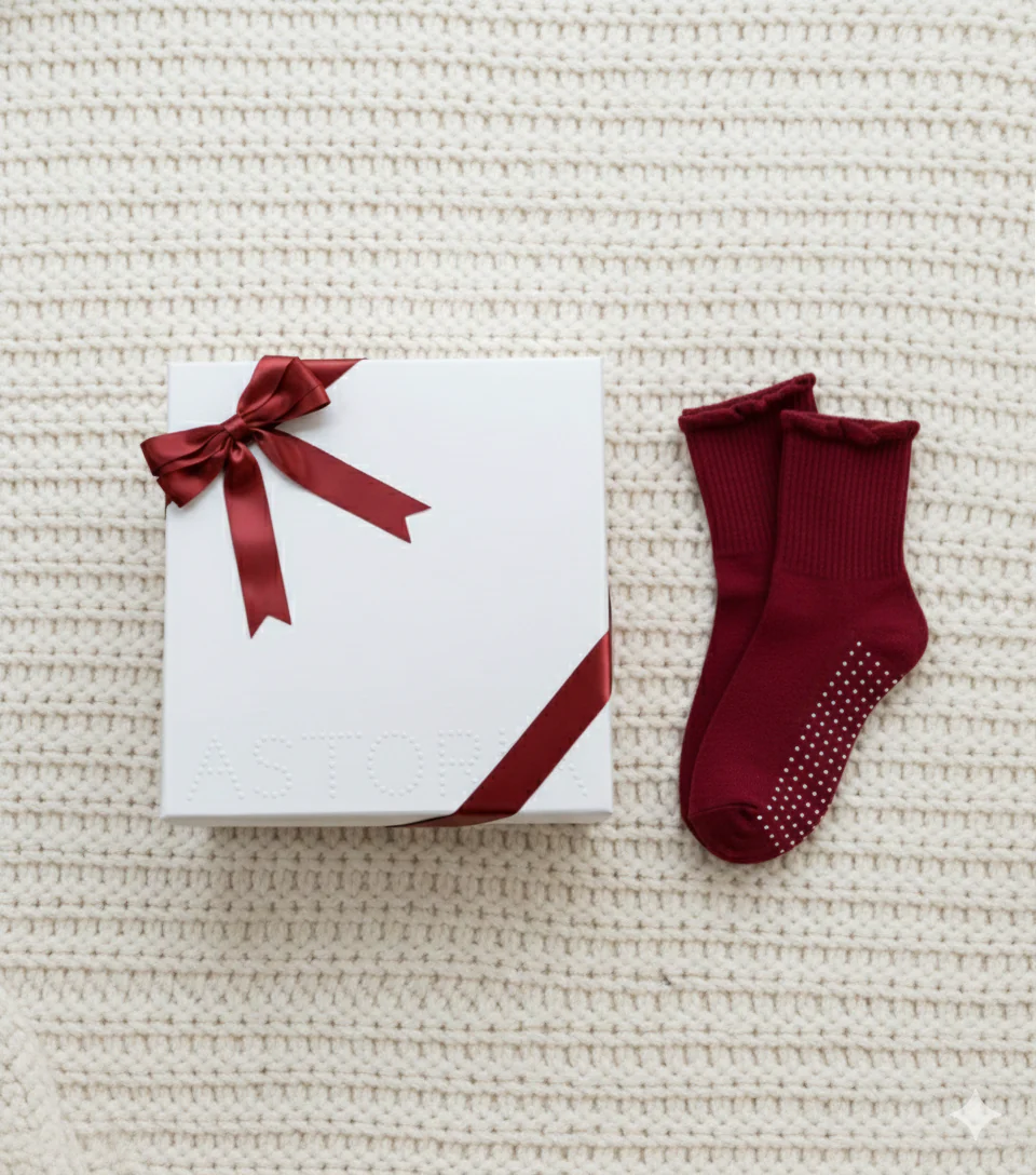 Astoria Grip Socks - Merlot Polka - Image 3