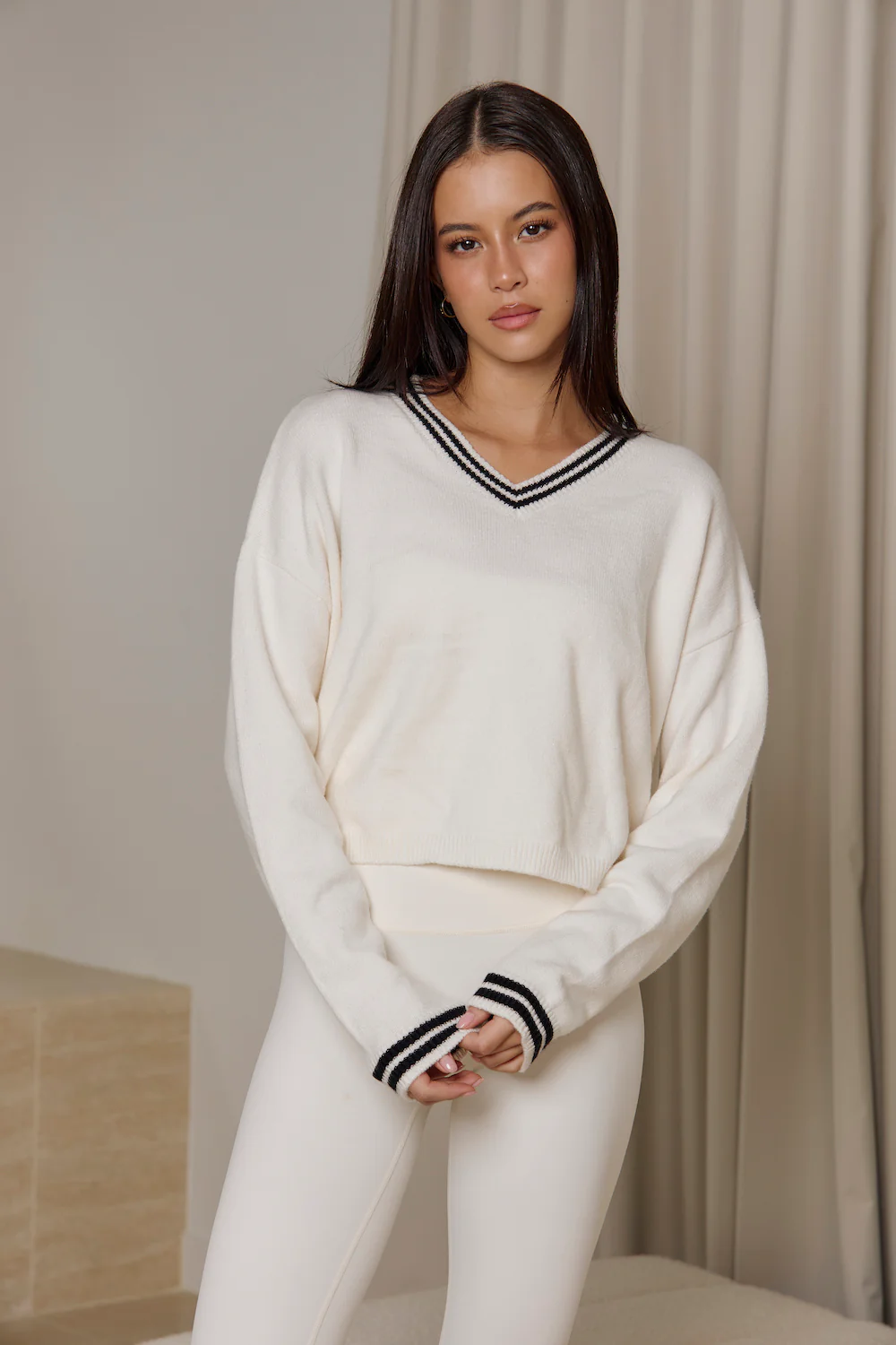 Astoria Knit Pullover - Cream/Black - Image 6