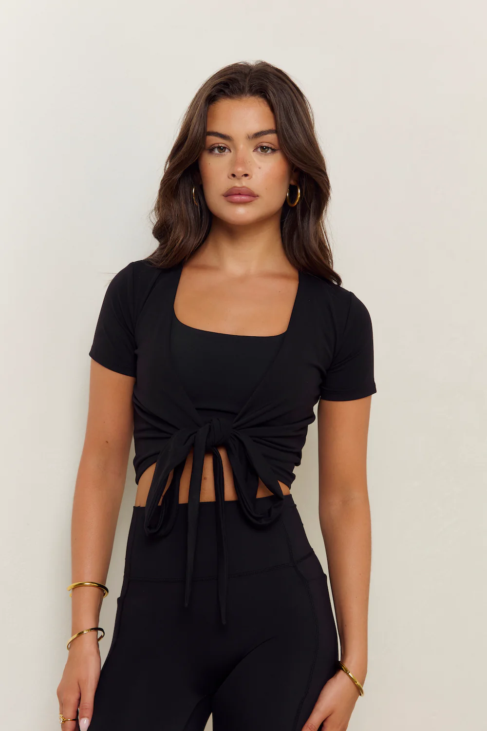 Astoria LIVE LUXE Wrap Quarter-Sleeve Crop - Black - Image 4