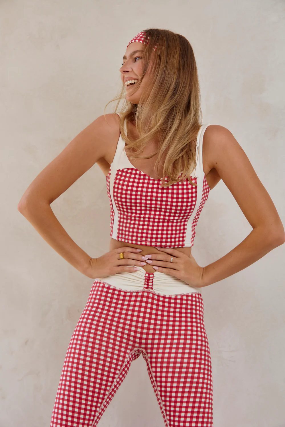 Astoria LUXE BALANCE Colorblock Sports Crop - Red Gingham - Image 2