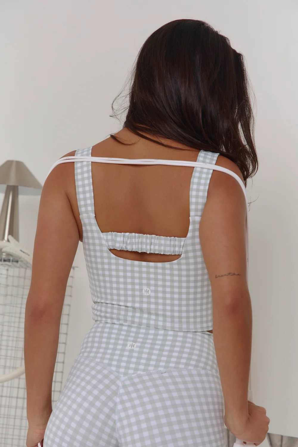 Astoria LUXE BALANCE Long Length Ruched Sports Crop - Jade Gingham - Image 5