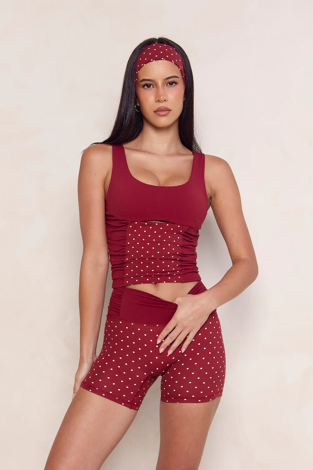 Astoria LUXE BALANCE Ruched Mini Short - Merlot Polka - Image 5