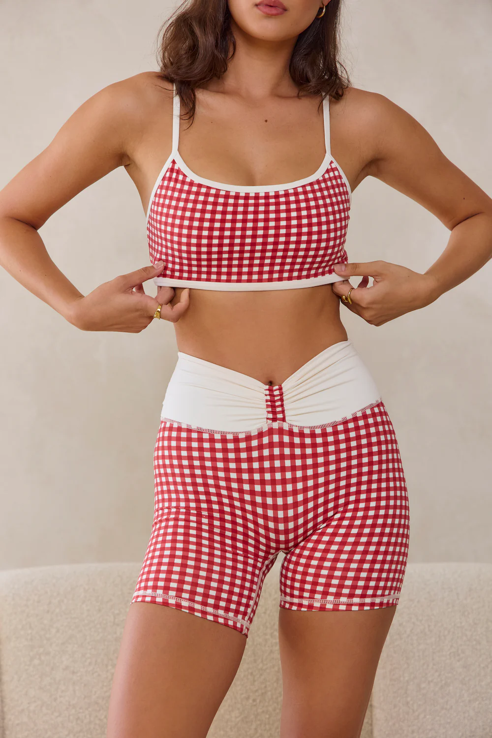 Astoria LUXE BALANCE Minimalist Sports Bra - Red Gingham - Image 3