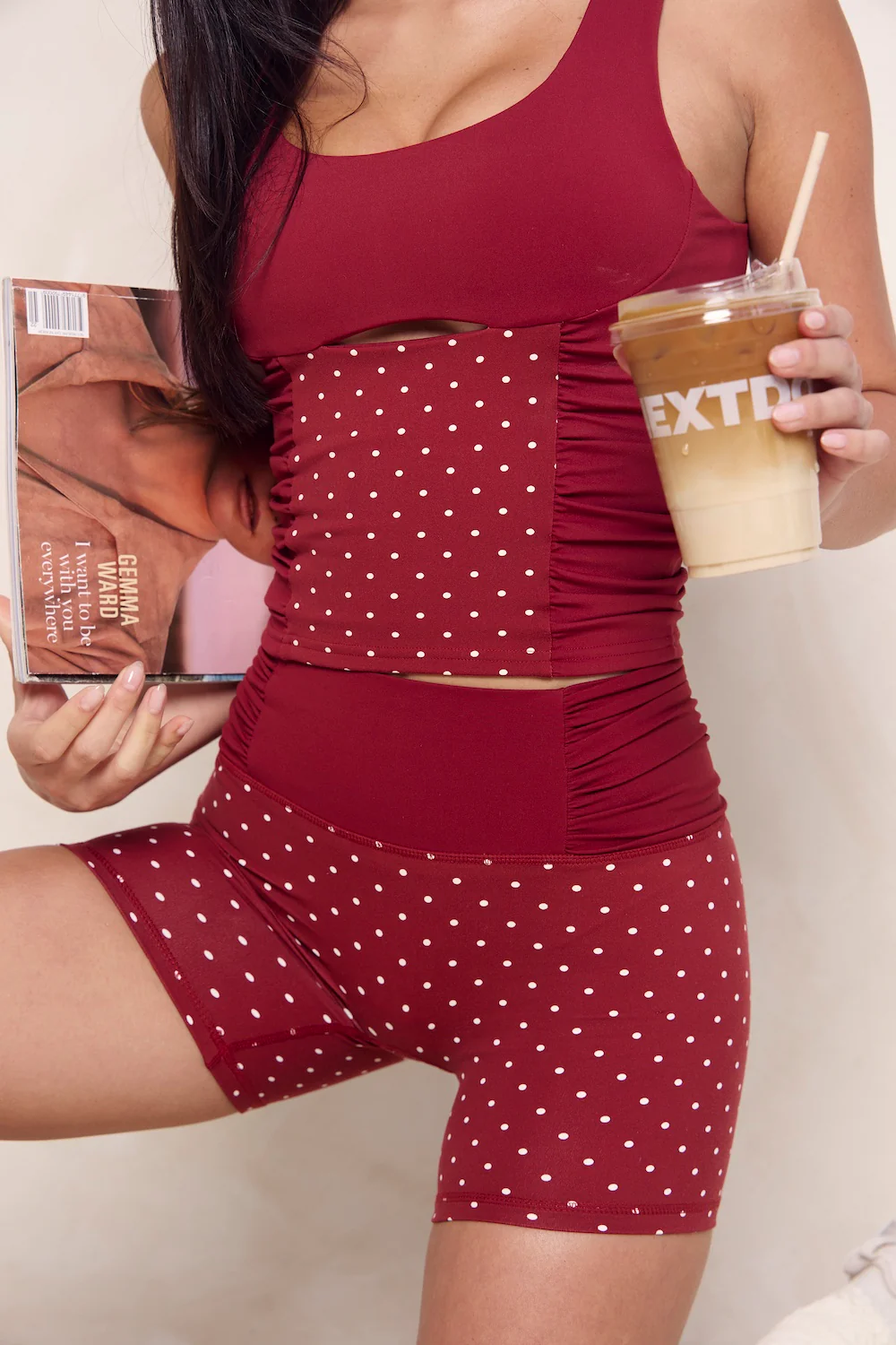 Astoria LUXE BALANCE Ruched Sport Tank - Merlot Polka - Image 2