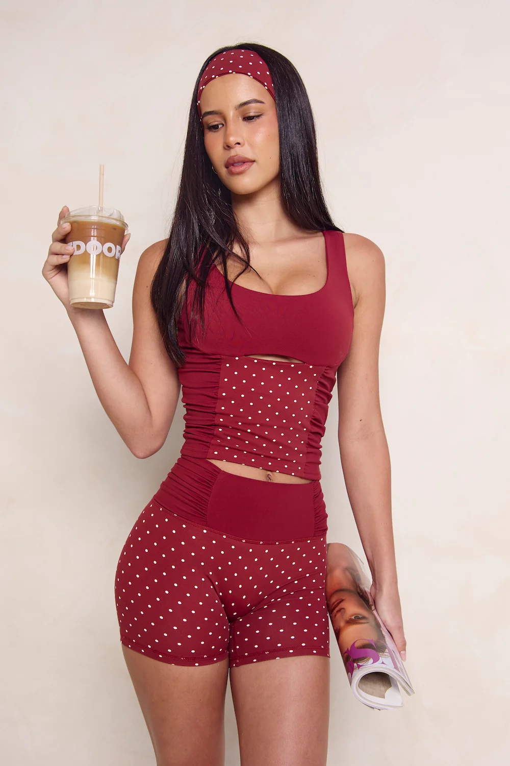 Astoria LUXE BALANCE Ruched Sport Tank - Merlot Polka - Image 3