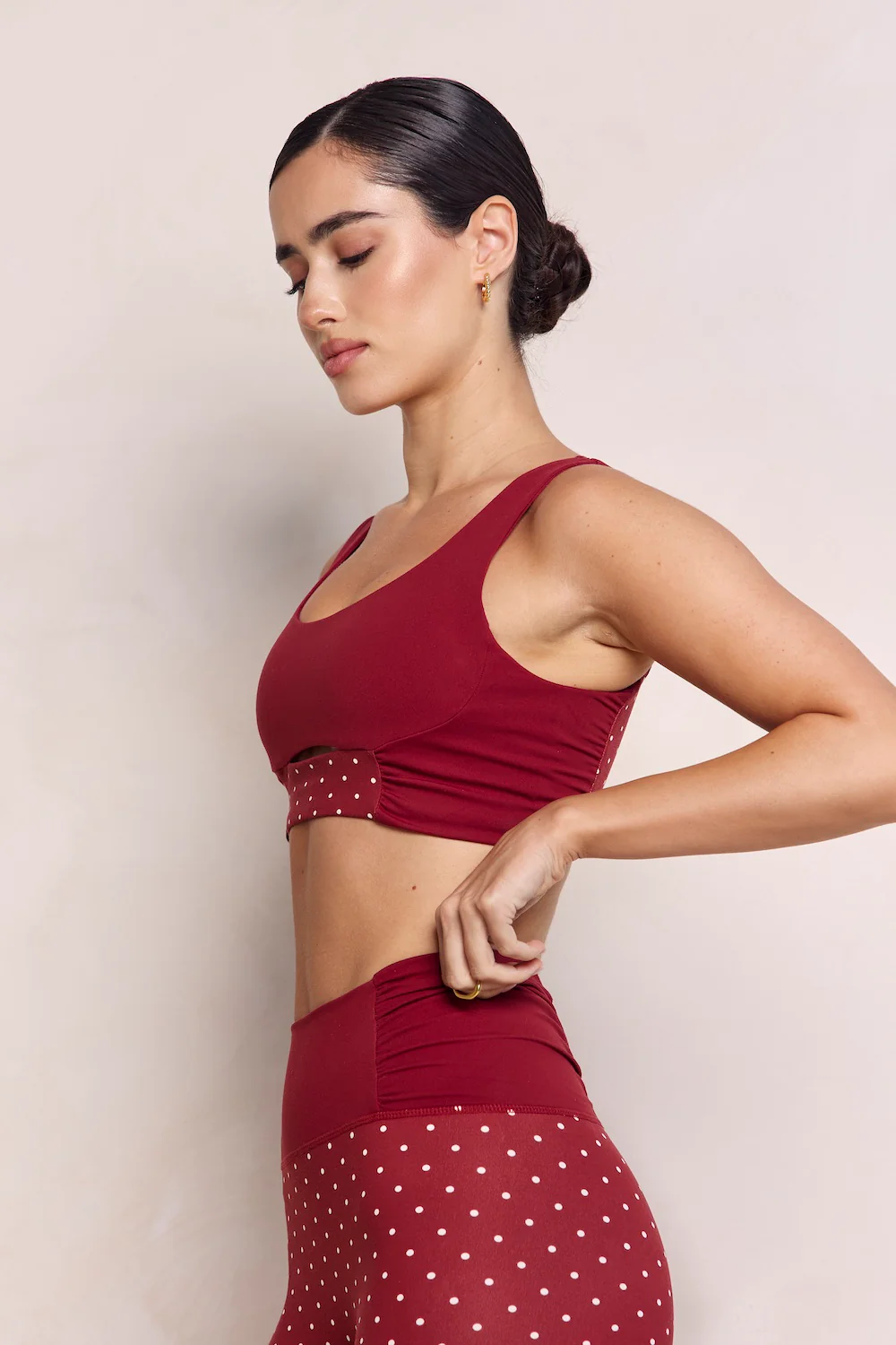 Astoria LUXE BALANCE Ruched Sports Crop - Merlot Polka - Image 3