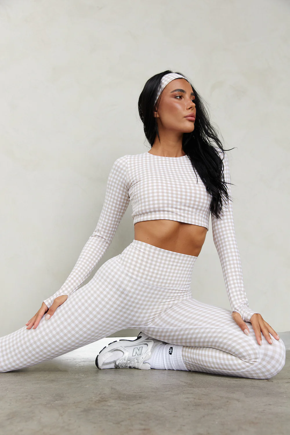 Astoria LUXE BALANCE Staple Sleeved Crop - Beige Gingham - Image 6