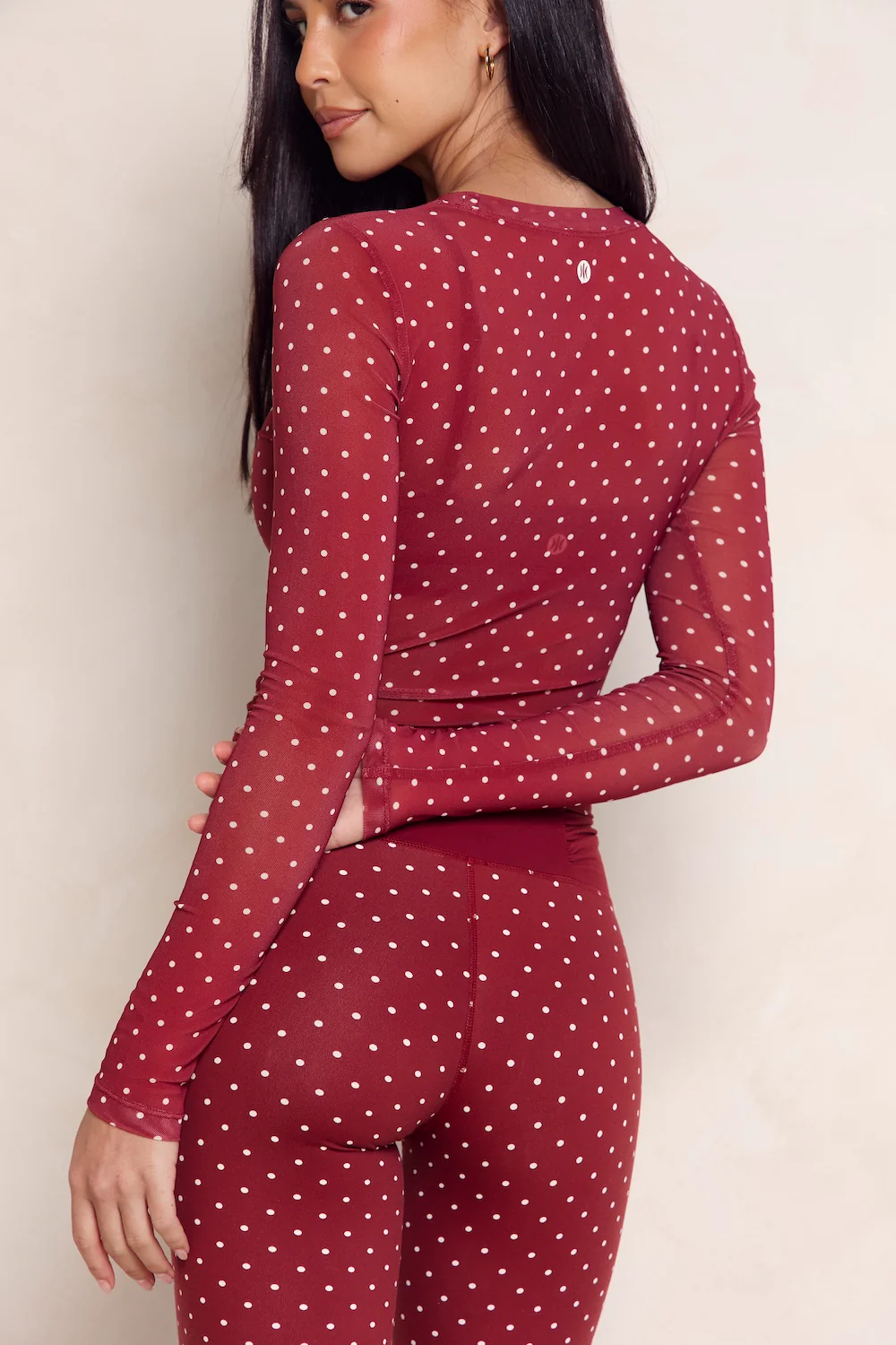 Astoria Mesh Long Sleeve Top - Merlot Polka - Image 3