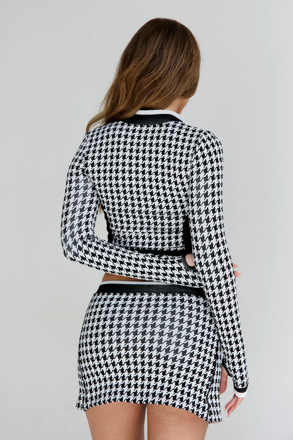 Astoria Seamless Knit Zip Up Jacket - Black/Grey Houndstooth - Image 4