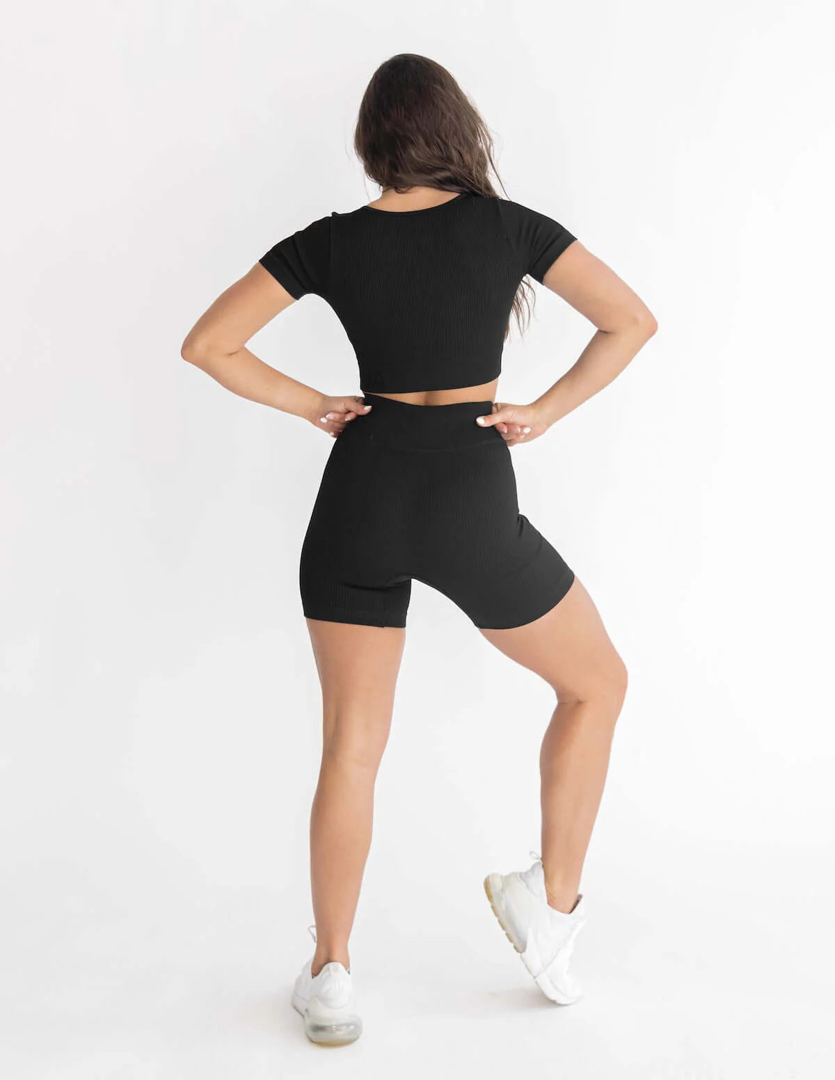 Astoria Seamless Ribbed Series Zip Quarter-Sleeve Crop - Black - Image 4